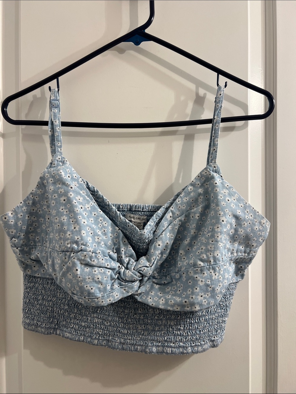 American Eagle Outfitters Light Blue Floral Knot-Front Cropped Cami
